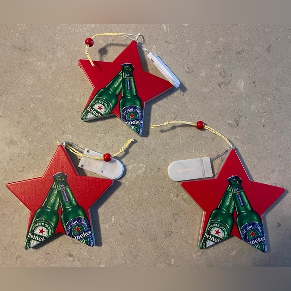 Set of 3 Heineken beer double-sided illuminating star Christmas ornaments - Picture 6 of 15